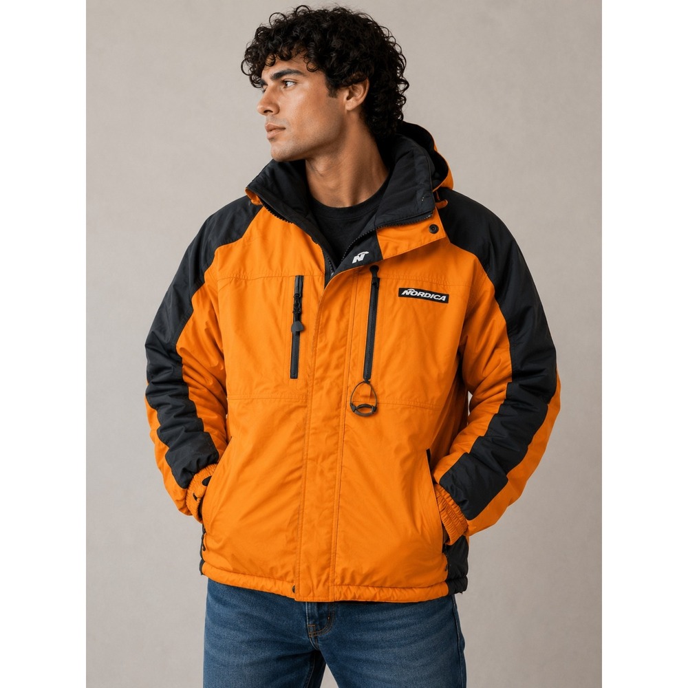 Nordica Mens Ski Jacket Orange Black Insulated Winter Coat Puffer Large |F1